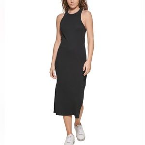 NWT Calvin Klein Black Sleeveless Razorback Long Midi Dress Medium Comfort